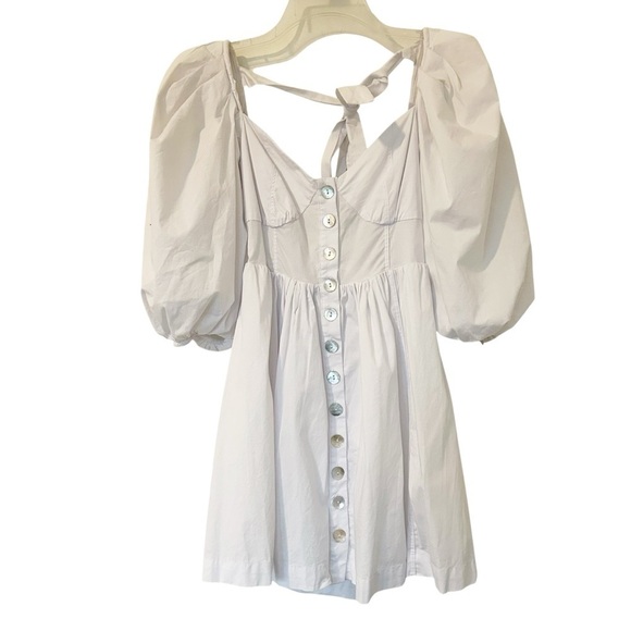 Revolve LPA Albany mini dress in white size XS puff sleeves bachelorette bow tie - Picture 2 of 8